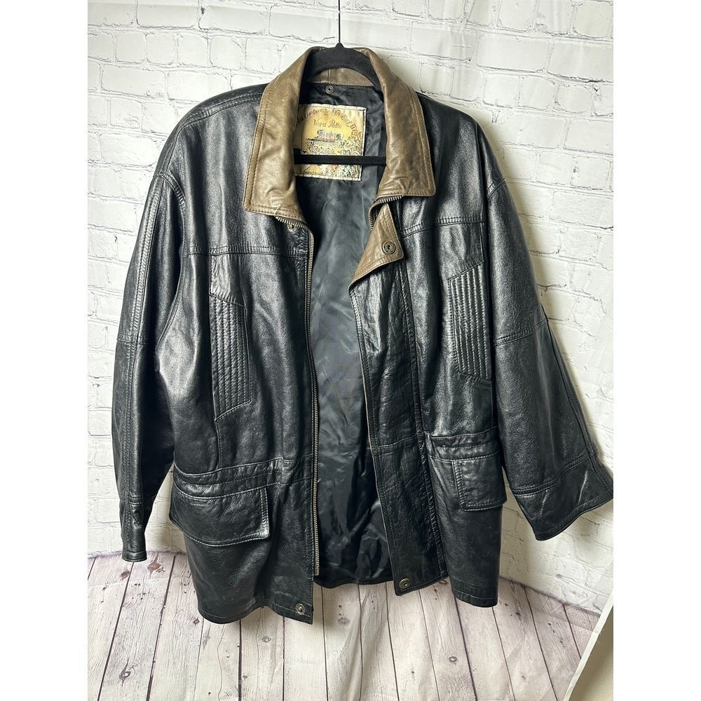 Vintage VERA PELLE  Leather Jacket Black Biker Motorcycle Coat